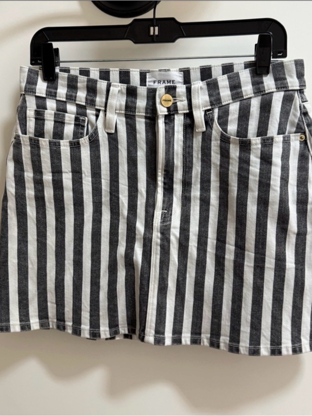FRAME Le Mini Stripe Denim Skirt